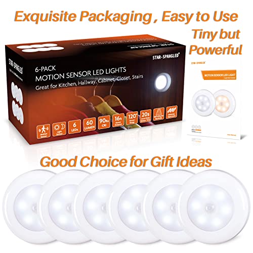STAR-SPANGLED 2.8” LED Motion Sensor Light Indoor AAA Battery, 6 Pack White - color: Cool White