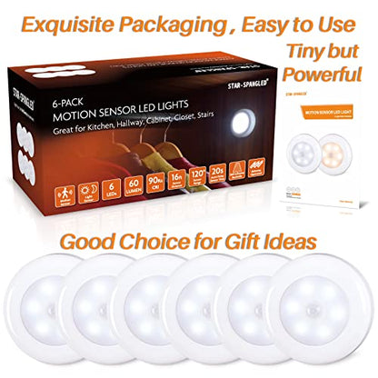 STAR-SPANGLED 2.8” LED Motion Sensor Light Indoor AAA Battery, 6 Pack White - color: Cool White