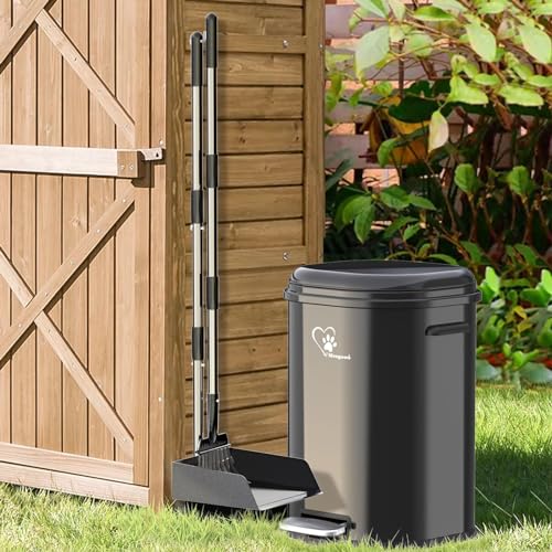 Dog Poop Trash Can Outsides, 18L/4.76 Gal Portable Waste Bin with Lid and Removable Inner Odor Control for Indoor Outdoor Dog Waste Station for Bathroom &Kitchen -with Pooper Scooper Set - color: Black-04