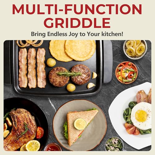 AshGlen Small Electric Griddle Nonstick, Griddle Pan Electric, Parrilla Eléctrica Para Cocinar, 12-Inch Ceramic Coating Pancake Griddle Electric, Indoor Griddle Grill Electric, PFOA Free, Graphite