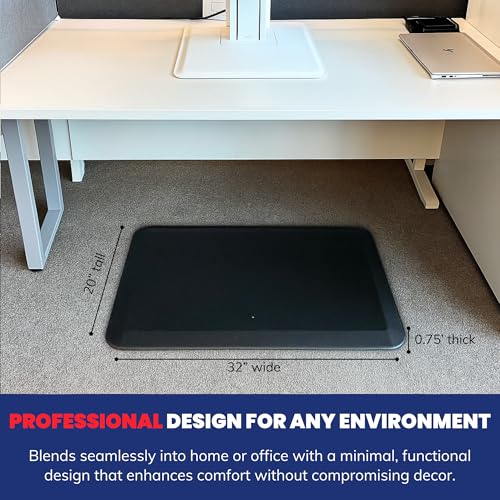 Patented One Foot Moveable Premium Ergonomic Anti-Fatigue Foam & Gel Mat for Adjustable-Height Office Desks, Kitchen Floors, and Home, Made in USA, Charcoal Black for Hard Surfaces