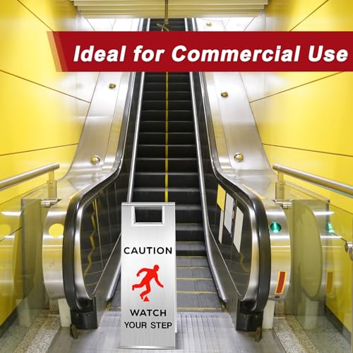Tandefio 2 Pcs Stainless Steel Caution Watch Your Step Signs 24 Inch Foldable Wet Floor Sign Double Sided Commercial Safety Warning Industrial Warning Mark for Office Hotel Market Restroom Restaurant