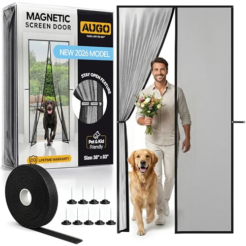 AUGO Magnetic Screen Door - Self Sealing, Heavy Duty, Hands Free Mesh Partition Keeps Bugs Out - Pet and Kid Friendly - Patent Pending Keep Open Feature - 38 Inch x 83 Inch - size: 38" x 83"