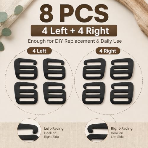 VAKTOK-8PCS An inch Black Metal Wave Buckles Outdoor Webbing Buckle Clips Adjustable buckle backpack strap webbing(4 left +4 right)