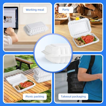 YANGRUI 50-Pack 28oz 9x6 White Takeout Boxes - Shrink Wrapped No Pre-Wash