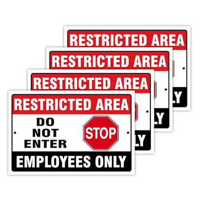 Do Not Enter Restricted Area Employees Only Signs Outdoor - 8x12 Rust Free Aluminium Metal No Entry Sign, UV Protected, Waterproof, Weather Resistant, Durable Ink and Easy to Install & Read - 2 Pre-drilled Holes (Pack of 4, 12"x18") - color: Pack of 4, si