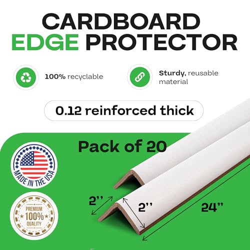 IDL Packaging 2” x 2” x 24” Cardboard Edge Protector (Pack of 20) - Corner Protectors for Shipping, Storage, & Moving – Reinforced Corner Guard Protection for Pallets, Wall Corners, & Furniture - color: White, size: 24" Length
