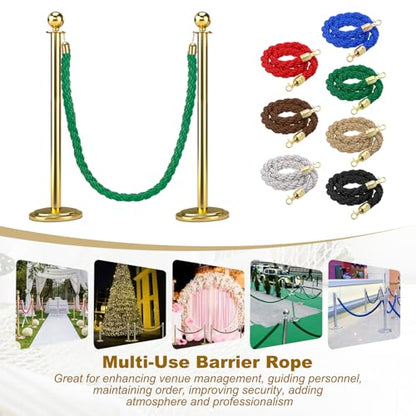 MECCANIXITY Twisted Stanchion Rope 6.6 Ft/2 M, Barrier Rope Twisted Post Ropes with Snap Hooks for Posts Stands Queue Divider Crowd Control, Green Golden - color: Green Golden, size: 6.6 Ft