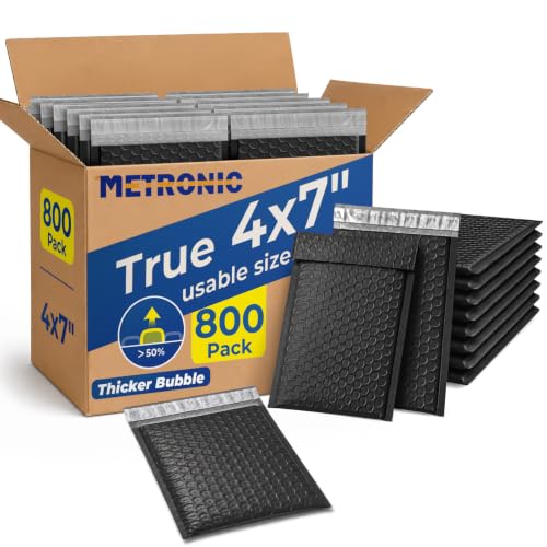 Metronic Bubble Mailers 4x8" 800Pack Padded Envelopes True 4x7" Usable Size - color: Black, size: EXtra deep bubble 4.76x8" 800PC