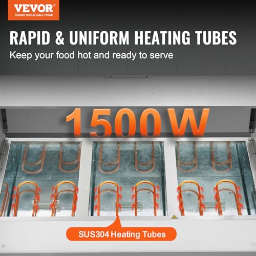 VEVOR 3-Pan Commercial Food Warmer, 3 x 20.6QT Electric Steam Table, 1500W Professional Buffet Catering Food Warmer with Acrylic Sneeze Guard, Food Grade Stainless Steel Server for Party Restaurant - size: 3-Pan (72 QT)