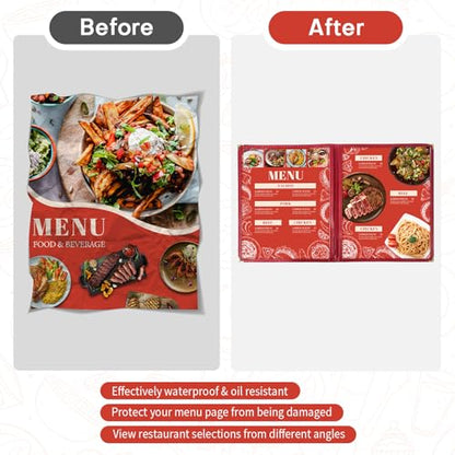 Menu Covers 8.5 x 11 | Restaurant Recipe Menu Covers Transparent Restaurant Menu Covers for Kitchen, Drink, Wine Menu Covers Burgundy (10, 8.5"x 11" (2 Page, 4 View)) - size: 8.5"x 11" (2 Page, 4 View)