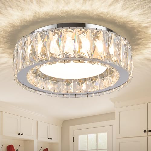 11 Inch Dimmable Luxury Crystal LED Flush Mount Ceiling Light - color: Chrome, size: 11 Inch