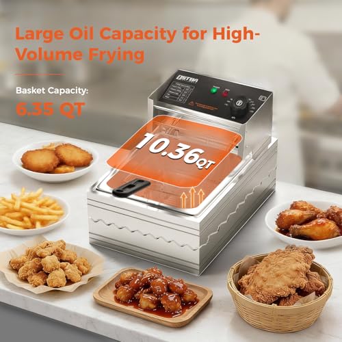 OSTBA 10.36QT Countertop Electric Deep Fryer with Basket, Stainless Steel - size: 10.36QT