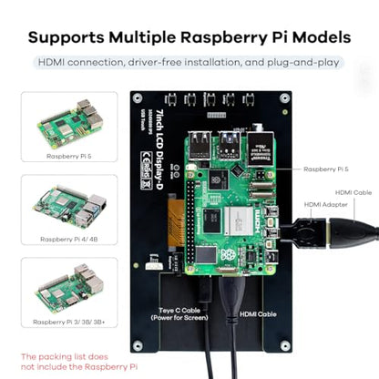 Hosyond 7 Inches Touchscreen IPS LCD Display Panel 1024×600 HDMI Capacitive Touch Screen for Raspberry Pi5/Pi4/Pi3/ZERO 2W, BB Black, Windows - size: 7 inches