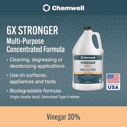 Chemwell 30% Vinegar (1 Gallon) - General Purpose All-Natural Multi-Surface Cleaner for Home, Patio & Commercial - High Performance, Powerful Concentrated Acetic Acid - Made in USA - color: 30% - 1 Gallon