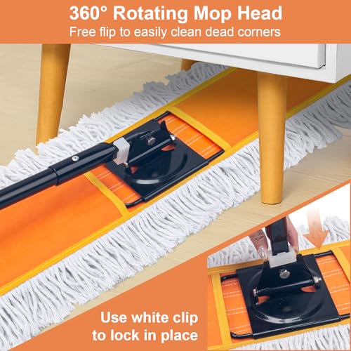 48" Commercial Dust Mop, Heavy Duty Floor Duster with 60" Long Handle - size: 48 inch