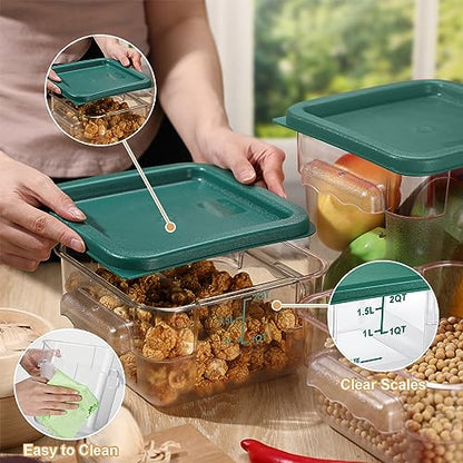 Barydat 4 Pcs Square Food Storage Containers with Lids 2qt & 4qt, Green - color: Green