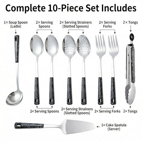 Stainless Steel Metal Serving Utensils Set - color: 10 pack Serving Sets
