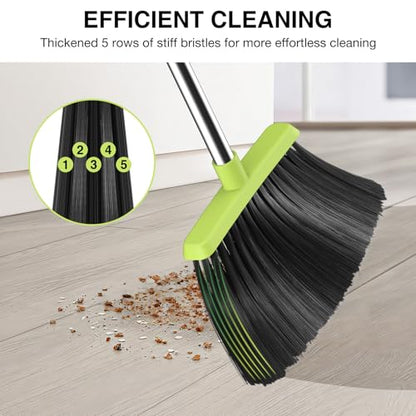 NACENA Broom and Dustpan Set with 52-in Long Adjustable Handle, Green - color: Green, size: 1 Pack