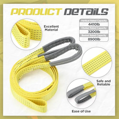 4 Pcs Lift Sling Straps, Yellow, 2'' X 6', 8900lb - color: Yellow, size: 2'' X 6',8900lb