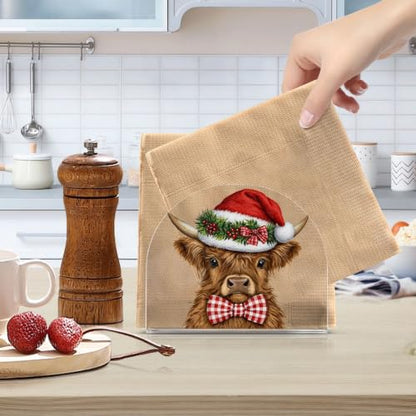 Christmas Cow Napkin Holder for Table Acrylic Tissue Dispenser - color: Christmas Highland Cow