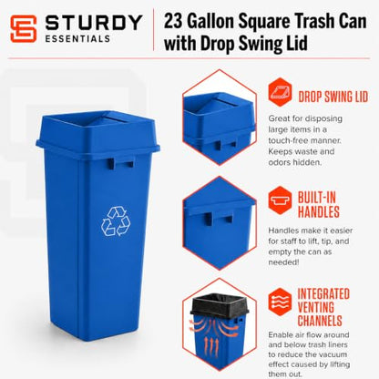 23 Gallon Blue Square Plastic Kitchen Recycling Bin with Drop Lid - color: Blue