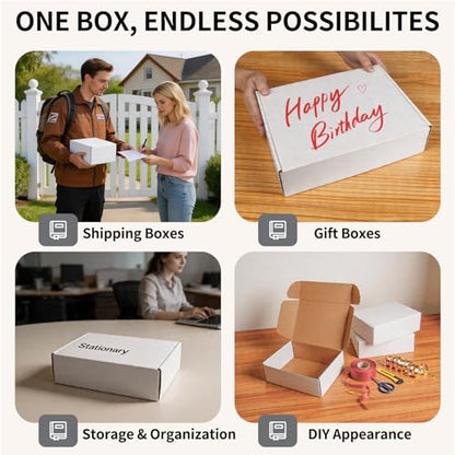 Fishat 12" x 9" x 4" White Corrugated Cardboard Shipping Boxes Set of 25 - size: 12" x 9" x 4"