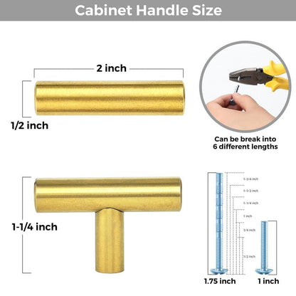 3 Pack Brushed Brass Cabinet Knobs, 2in Length T Bar Drawer Pulls - color: Brushed Brass, size: 3 Pack, style: T Bar