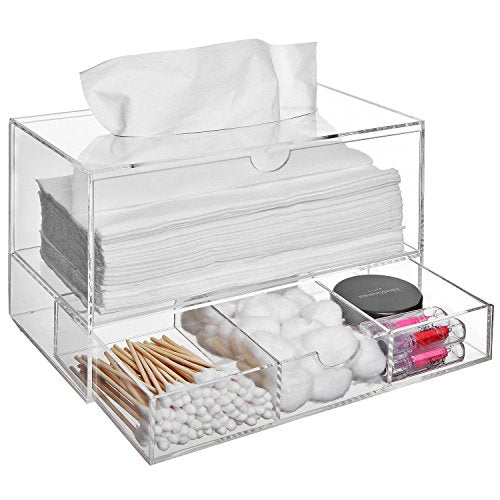 MyGift Clear Acrylic Tissue Dispenser Holder with Drawer Vanity Caddy - color: Clear