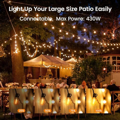 OHLUX Outdoor String Lights, 27FT LED Patio Lights with 13 Dimmable Plastic G40 Globe Bulbs(1 Spare), 2200K Waterproof Connectable Hanging Lights for Backyard Porch Cafe Party Decor E12 Socket Base - size: 27FT