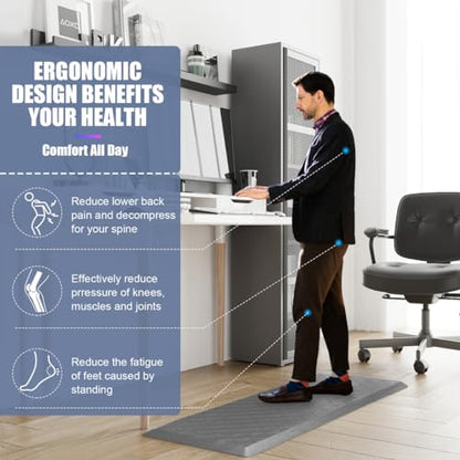 Cushioned Anti-Fatigue Mats, Heavy Duty Kitchen Rugs, 1/2 Inch Thick, Ergonomic Comfort Foam, Gray - color: Stylish Grey