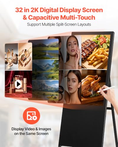 VEVOR 32 in Indoor Digital Signage Floor Standing Advertising Display Kiosk, WiFi HDMI/USB Input Android OS, 178° Wide View, LCD Touchscreen Interactive Monitor, Commercial Totem Vertical Poster - size: 32"-Touchscreen