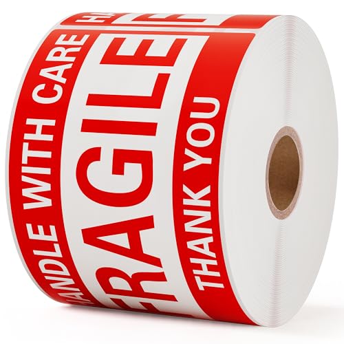 3 × 5 Inch Fragile Stickers Strong Adhesive Handle with Care Stickers Pre-Perforated Line Fragile Labels for Shipping Moving (500 PCS, 1 Roll) - size: 3" × 5", style: 1 Roll-500 PCS