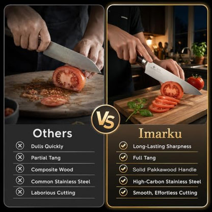 imarku 5PCS Kitchen Knife Set - Japanese High Carbon Stainless Steel Knives - color: Silver Blade with Brown Handle