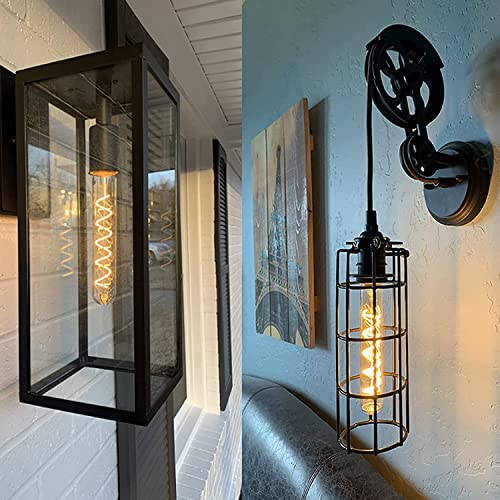 Leools Vintage LED Spiral Filament Bulb T10, 8.9inch Long Tubular Dimmable Edison Light Bulbs,E26 Base,Amber Glass,Warm White,2200K, 400LM(40W Equivalent), Pack of 4 - style: 8.9in(225mm)