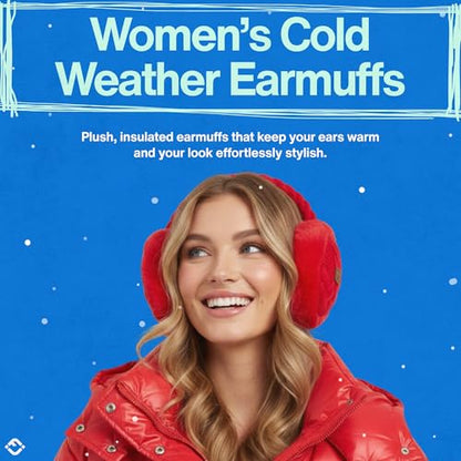 Funky Junque Women’s Winter Earmuffs - Cable Knit & Sequin - color: Cable Knit - Red