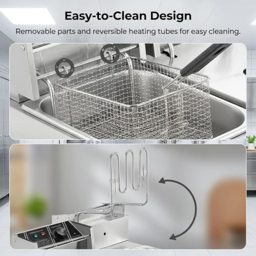 Commercial Deep Fryer, 3400W Electric Countertop Fryer with 2 Baskets & Lids, 22.8QT Dual Tank Stainless Steel Deep Fryer for Restaurant, Food Truck, Party