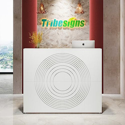 Tribesigns Reception Desk with Counter, Modern Front Desk Reception Room Table with Cable Grommet, 47 inch Retail Counter for Checkout, Lobby, Beauty Salon, Home Office Desk, White - color: White