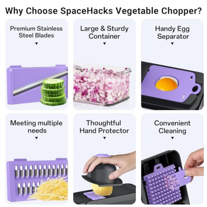 12-in-1 Vegetable Chopper with 7 Blades, Food Veggie Cutter, Purple - color: Purple, size: 7 Blades