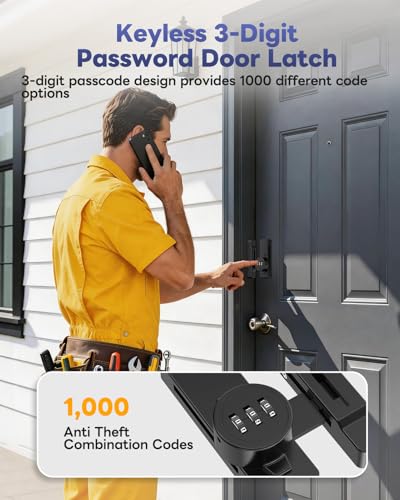 Sliding Barn Door Lock, 3-Digit Password Locks, Black - color: Black