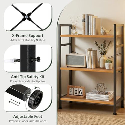 3 Tier Bookshelf, Free Standing Bookcase with Open Storage Shelves - color: Light Wood, size: 3 Tier