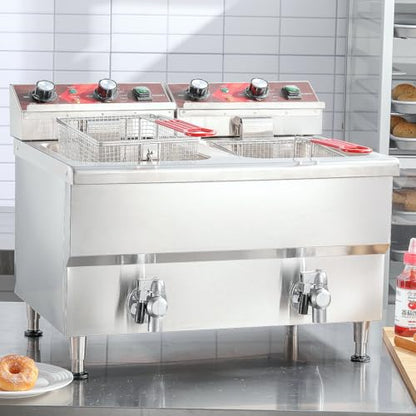 EGGKITPO Commercial Fryer Stainless Steel Electric Deep Fryer with Oil Filtration and Timer 24L Large Capacity Dual Tank Fryer with Baskets and Lids Countertop Deep Fryer for Restaurant Use 120V 3500W - size: 24L