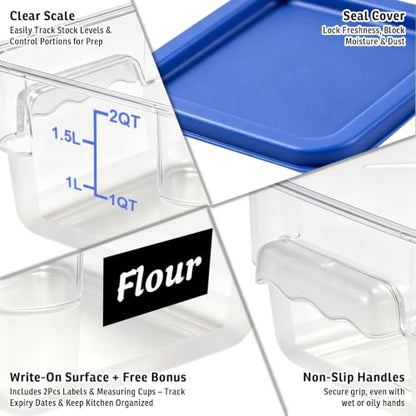 2 Pack 2QT Square Food Storage Containers with Lids, Clear, NSF - color: Blue, size: 2Qt-2 Pack