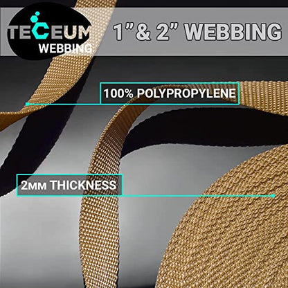 TECEUM Webbing Strap, 3/4" to 2", 10-50 Yds, Multi-Color Heavy Duty Tape - color: Caramel, size: 2"- 10 yards