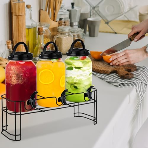Tanlade 3 Pcs Drink Dispensers with Stand for Parties, 1 Gallon Set, Black - color: Black
