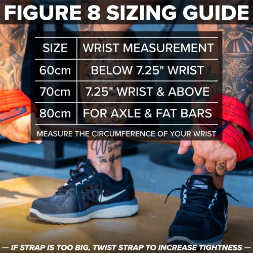 SERIOUS STEEL FITNESS Red Figure 8 Lifting Straps | Deadlift & Strongman Axle Straps - 3 Sizes - color: Red, size: (60 CM - Less than 7.25" Wrist)