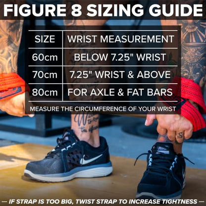 SERIOUS STEEL FITNESS Red Figure 8 Lifting Straps | Deadlift & Strongman Axle Straps - 3 Sizes - color: Red, size: (60 CM - Less than 7.25" Wrist)