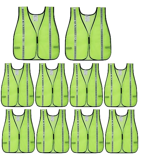 SIFE 10 Pack High Visibility Reflective Safety Vest,Made from Breathable and Neon Yellow Mesh Fabric,light weight for Man and Woman(Yellow-White, 10 pack) - color: Yellow-white