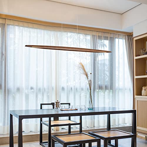 YISDESIGN Wood Linear Pendant Hanging Light Fixture Minimalist Light Linear Chandelier Wood Kitchen Island Lighting 40w Dimmable for Dining Room Dining Table Living Room Pool Table Walnut Color - color: Walnut, size: 59in