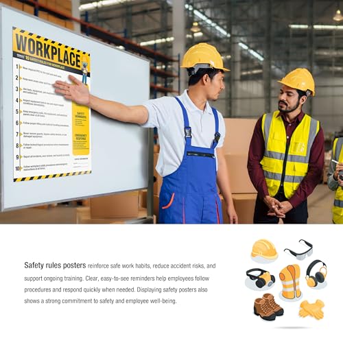 Workplace Safety Poster – OSHA Workplace Safety Rules Chart, 10 Safety Guidelines, Hazard Awareness, Emergency Response, Waterproof, Tear-Resistant Training Sign - size: Workplace